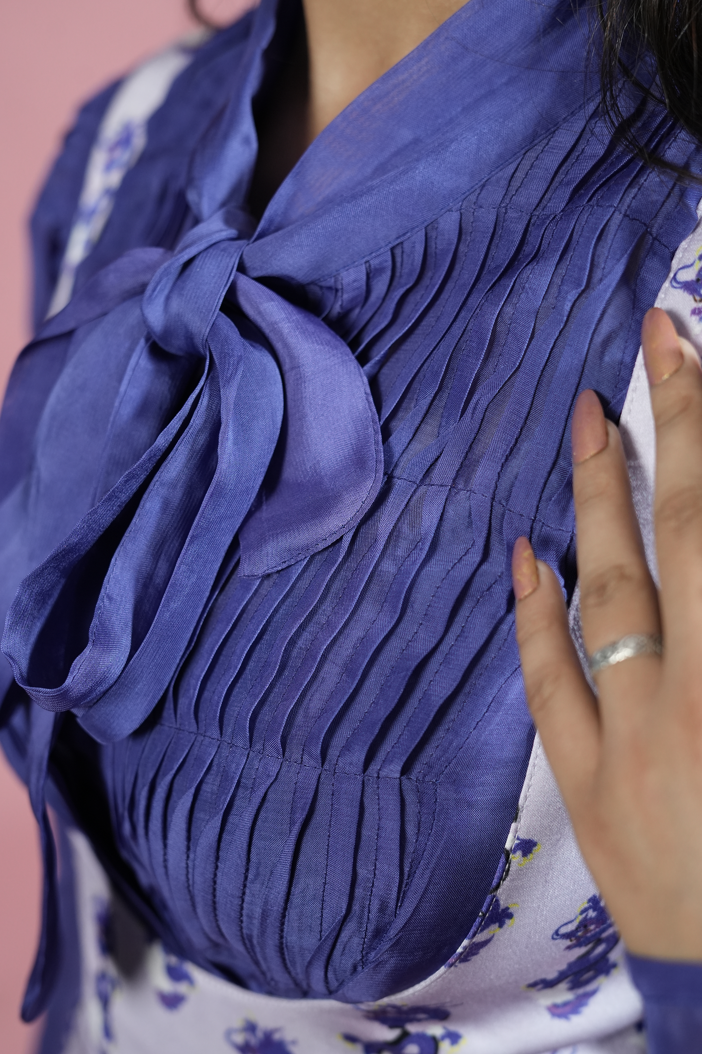 Purple Puff Sleeves Sheer Shirt