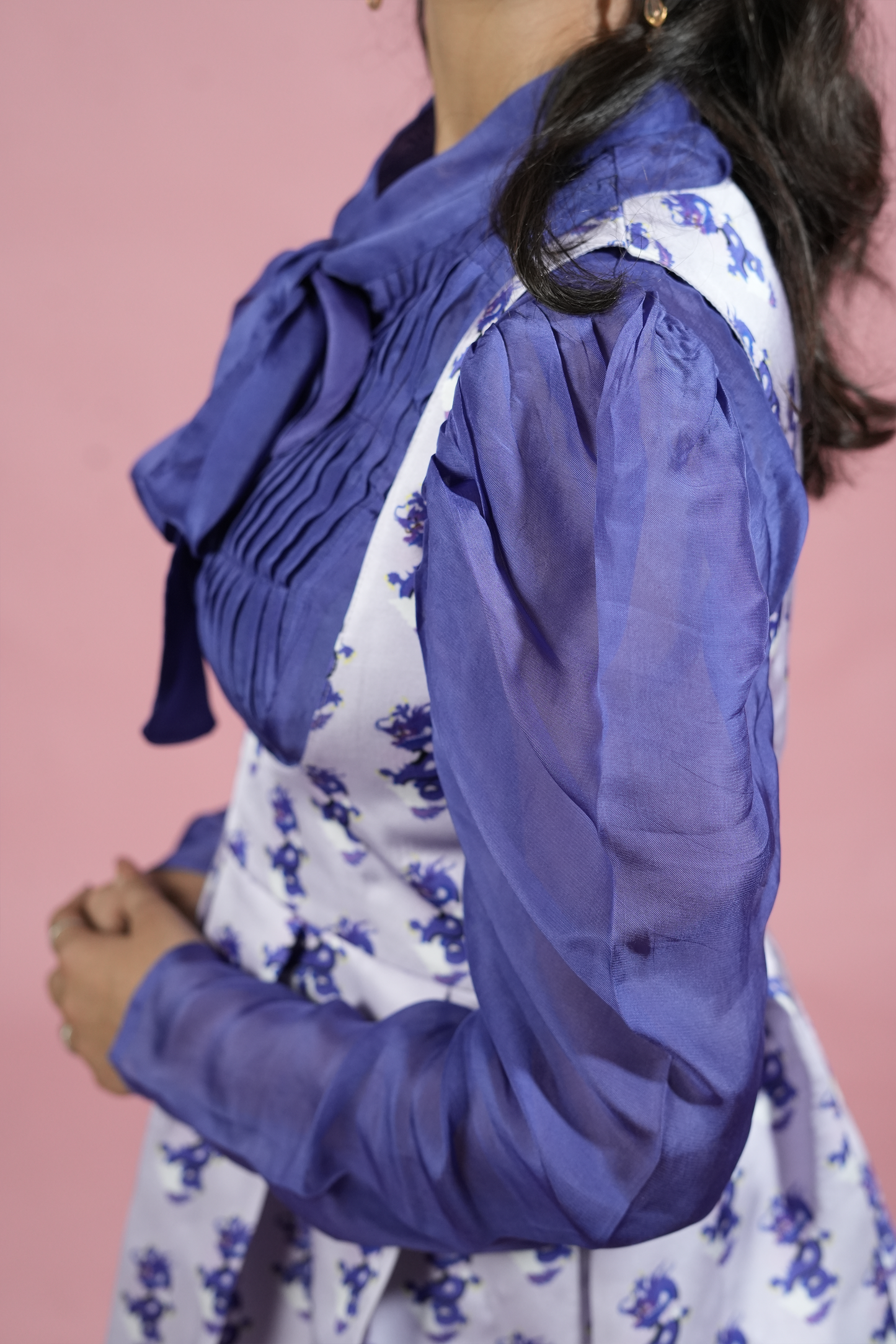 Purple Puff Sleeves Sheer Shirt