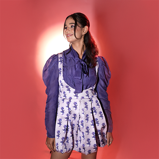 Purple Puff Sleeves Sheer Shirt